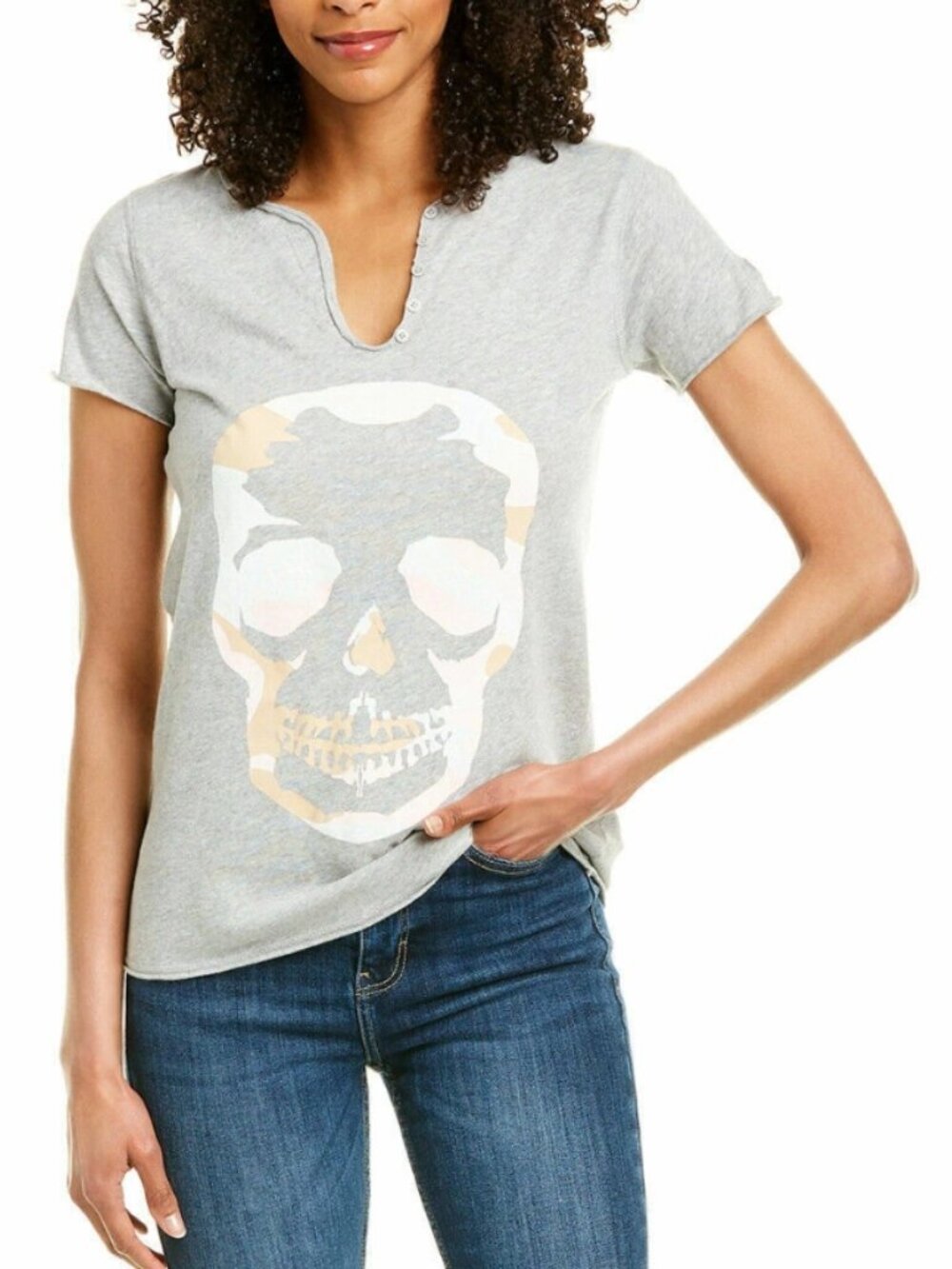 Zadig & Voltaire Tunisien Mc Camo T-Shirt Gray Blouse Printed Button Top M
